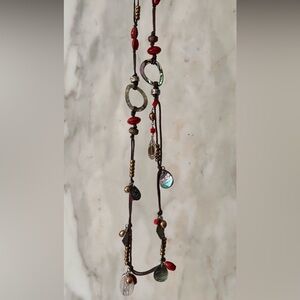 Handcrafted Shell & Red Bead Boho Necklace - Unbranded